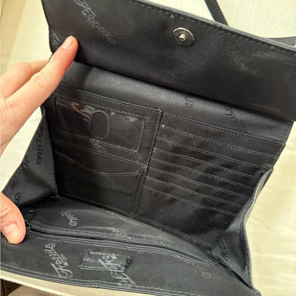 Vintage fossil Black Leather double sided crossbody Shoulder Bag - Picture 5 of 7